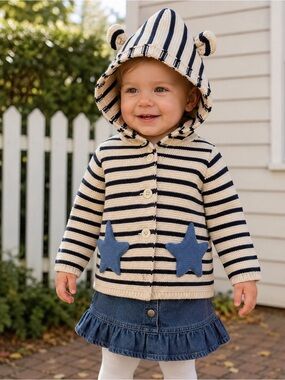 Baby GAP Striped Hooded Knit Cardigan with Bear Ears